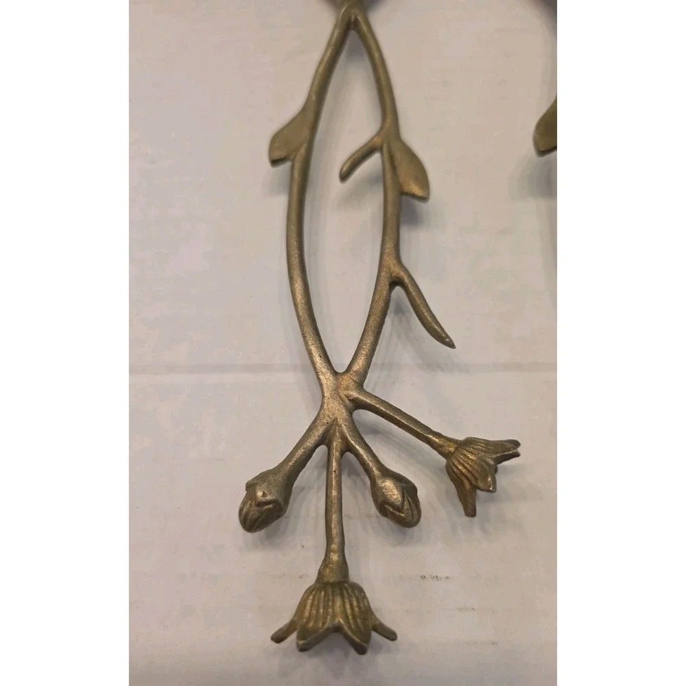 Vintage Brass Twig Salad Servers Set Stainless Steel Floral Flower Branch
